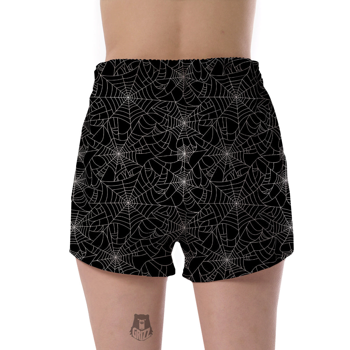 Black Spider Web Pattern Print Women's Shorts-grizzshop