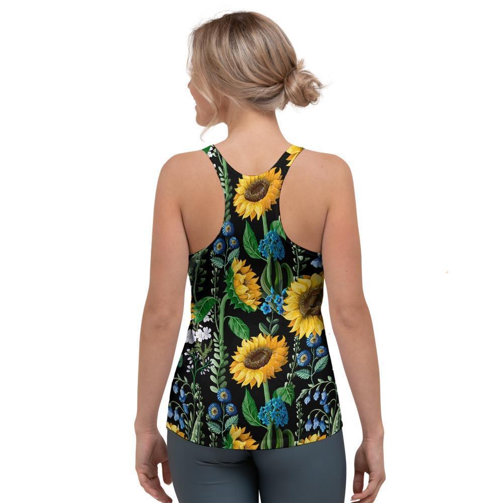 Black Sunflower Floral Women's Racerback Tank Top-grizzshop