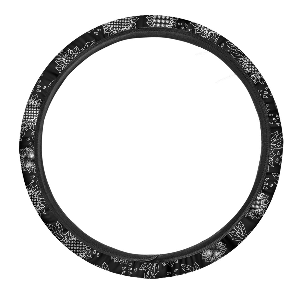 Black Sunflower Print Pattern Car Steering Wheel Cover-grizzshop