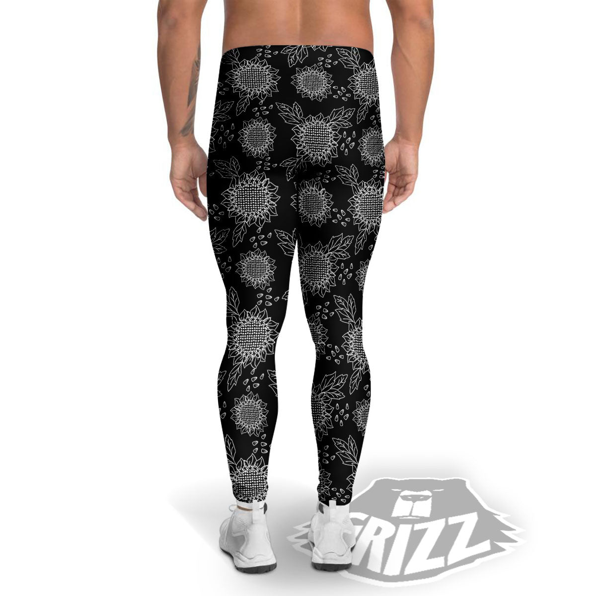 Black Sunflower Print Pattern Men's Leggings-grizzshop