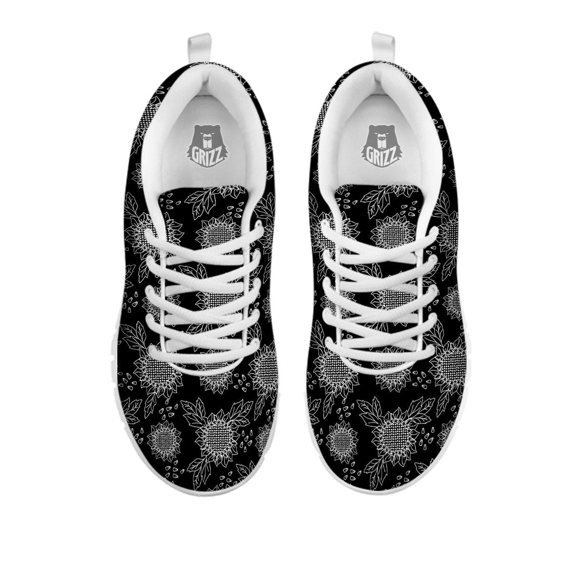 Black Sunflower Print Pattern White Sneaker-grizzshop