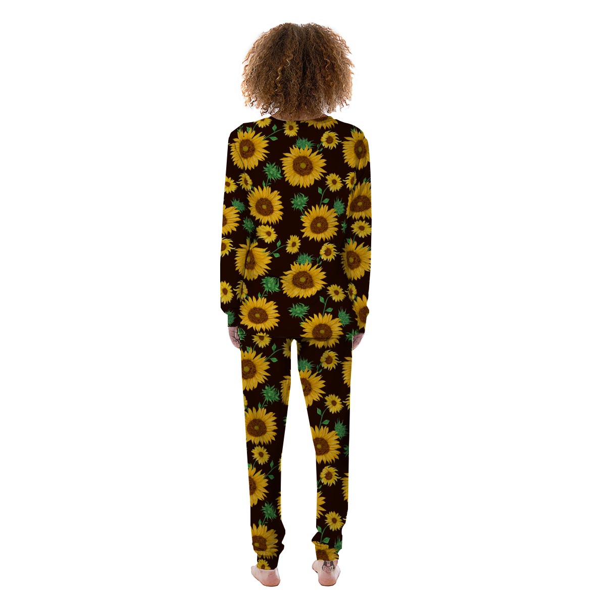 Black Sunflower Print Women's Pajamas-grizzshop