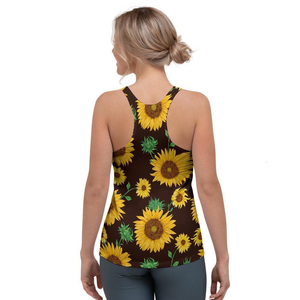Black Sunflower Print Women's Racerback Tank Top-grizzshop