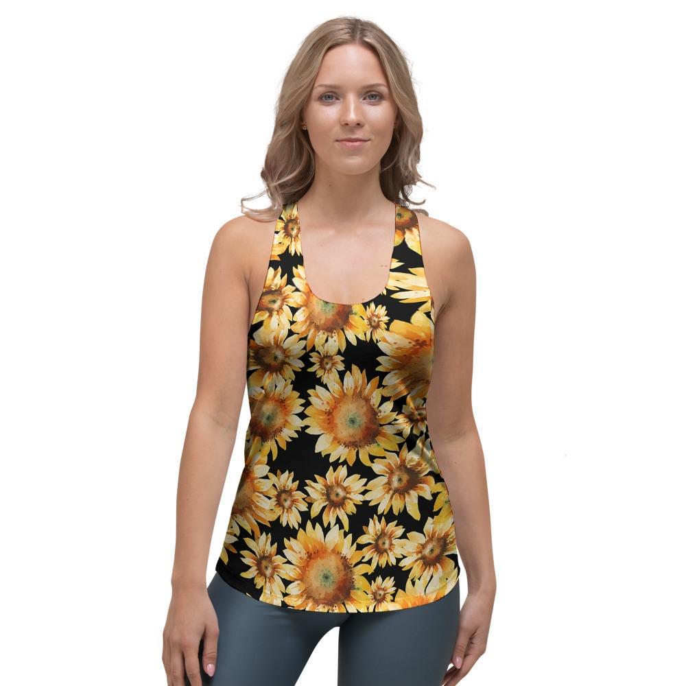 Black Sunflower Women's Racerback Tank Top-grizzshop