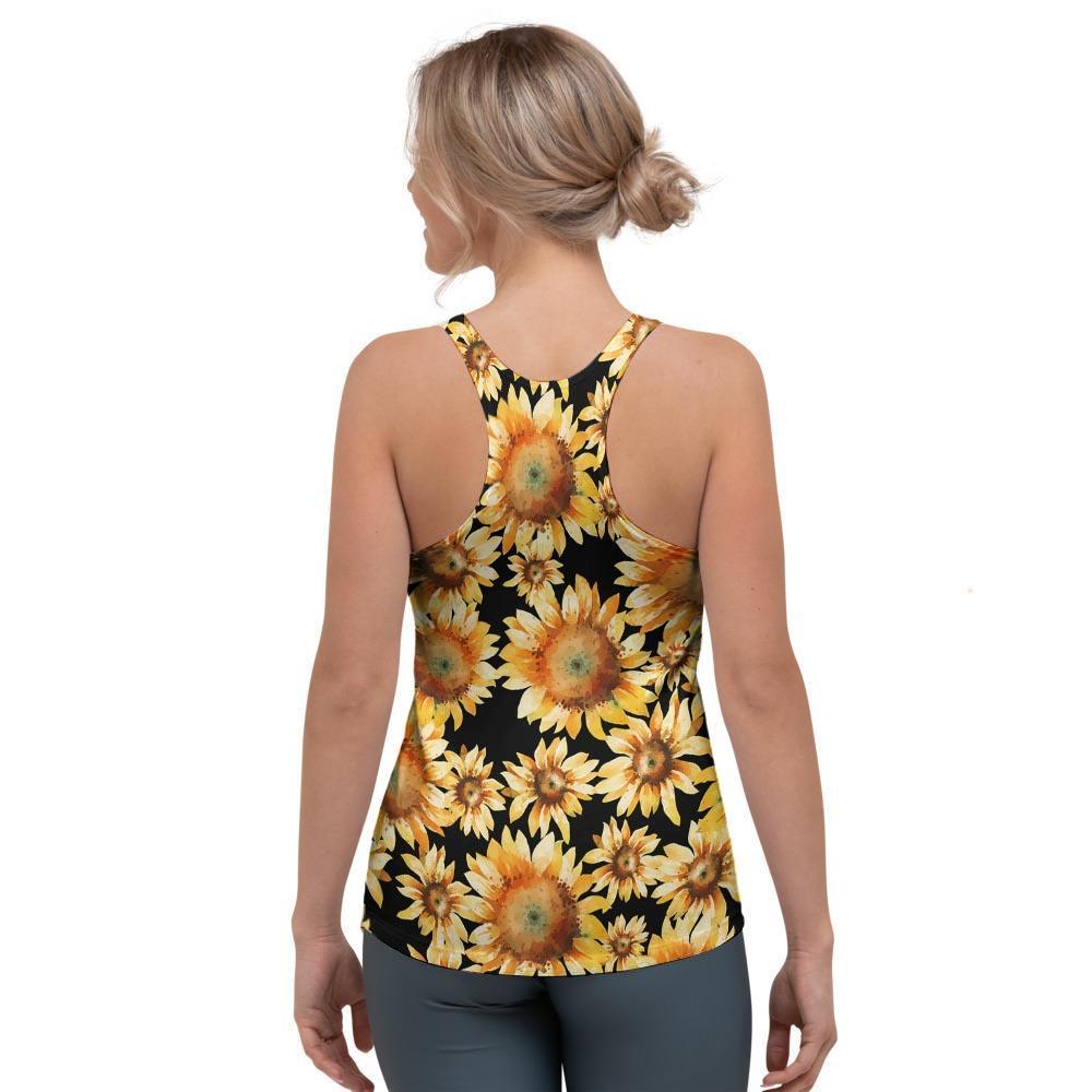 Black Sunflower Women's Racerback Tank Top-grizzshop
