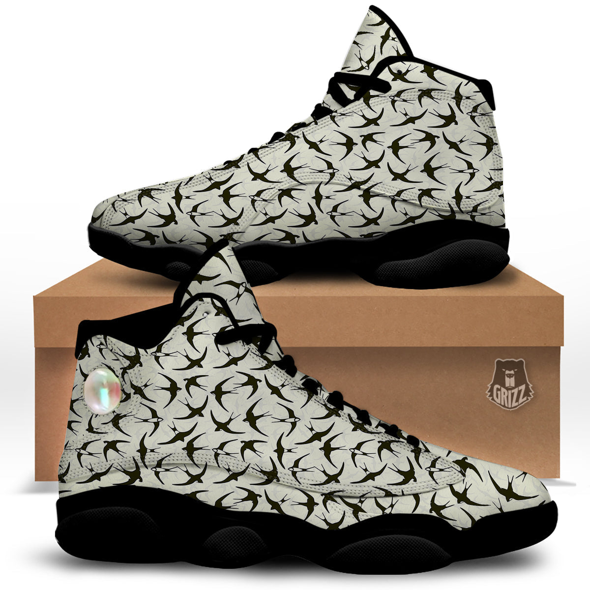 Black Swallow Vintage Print Pattern Black Basketball Shoes-grizzshop