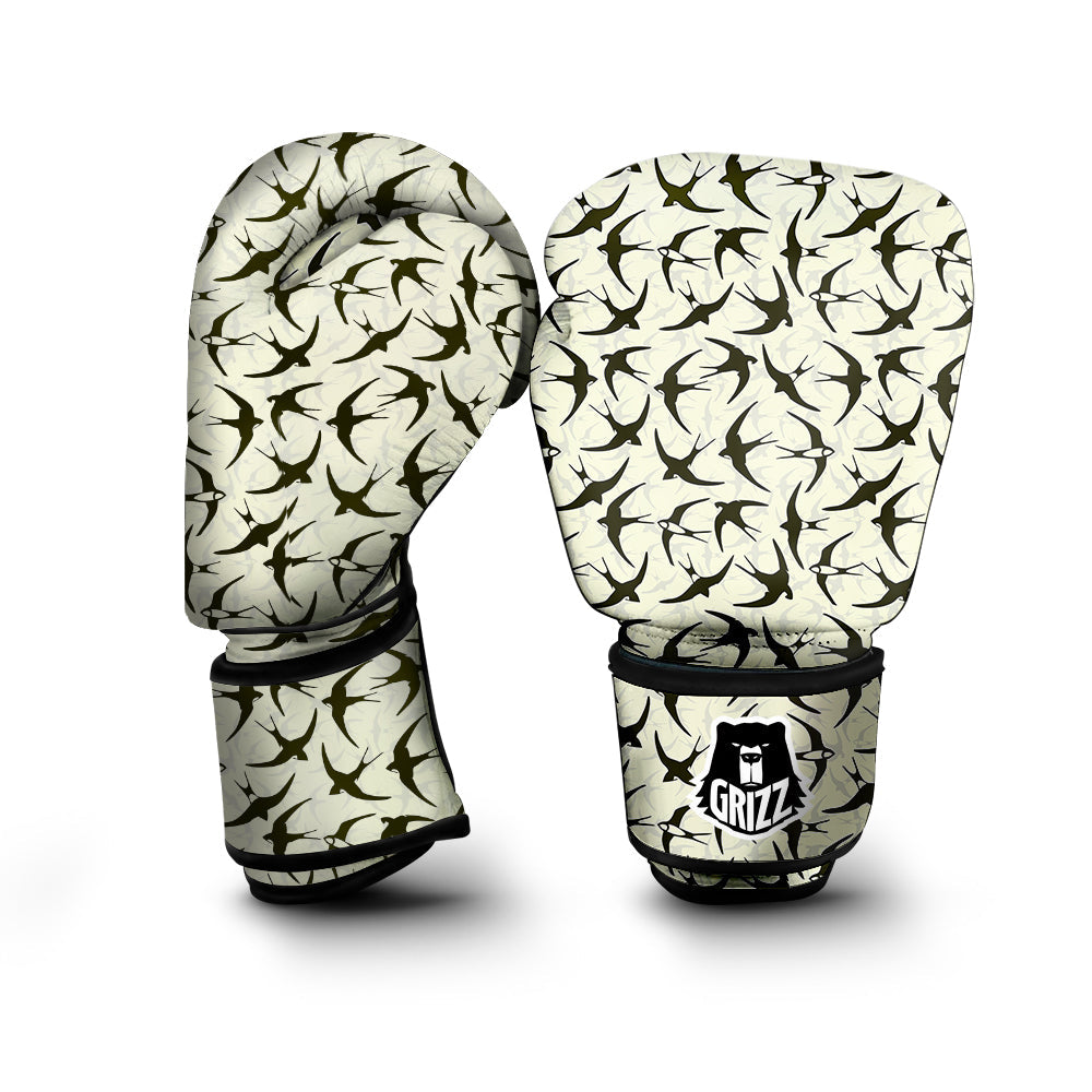 Black Swallow Vintage Print Pattern Boxing Gloves-grizzshop
