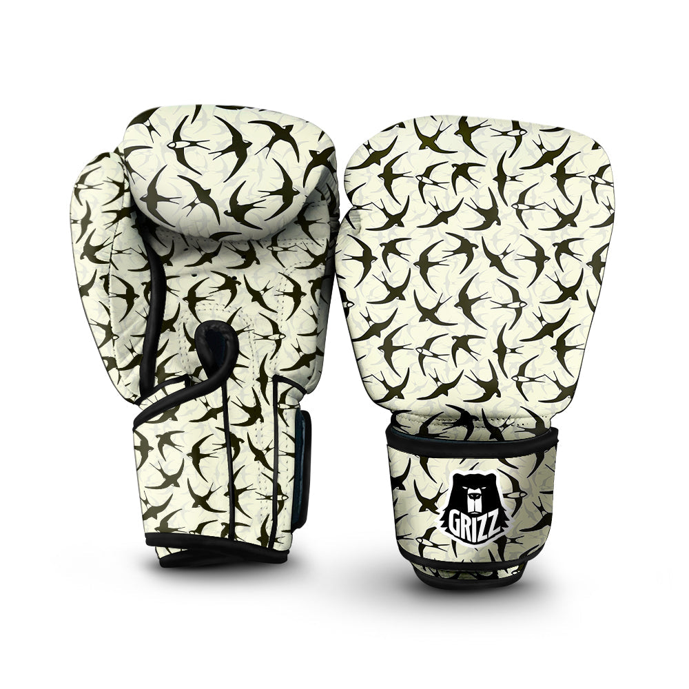 Black Swallow Vintage Print Pattern Boxing Gloves-grizzshop