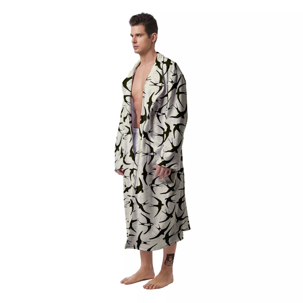 Black Swallow Vintage Print Pattern Men's Robe-grizzshop