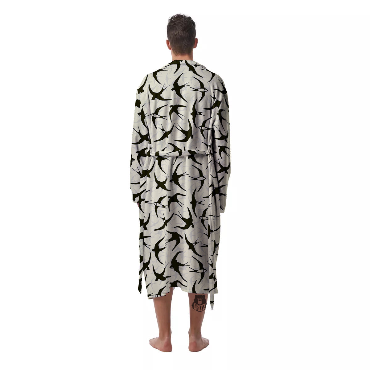 Black Swallow Vintage Print Pattern Men's Robe-grizzshop