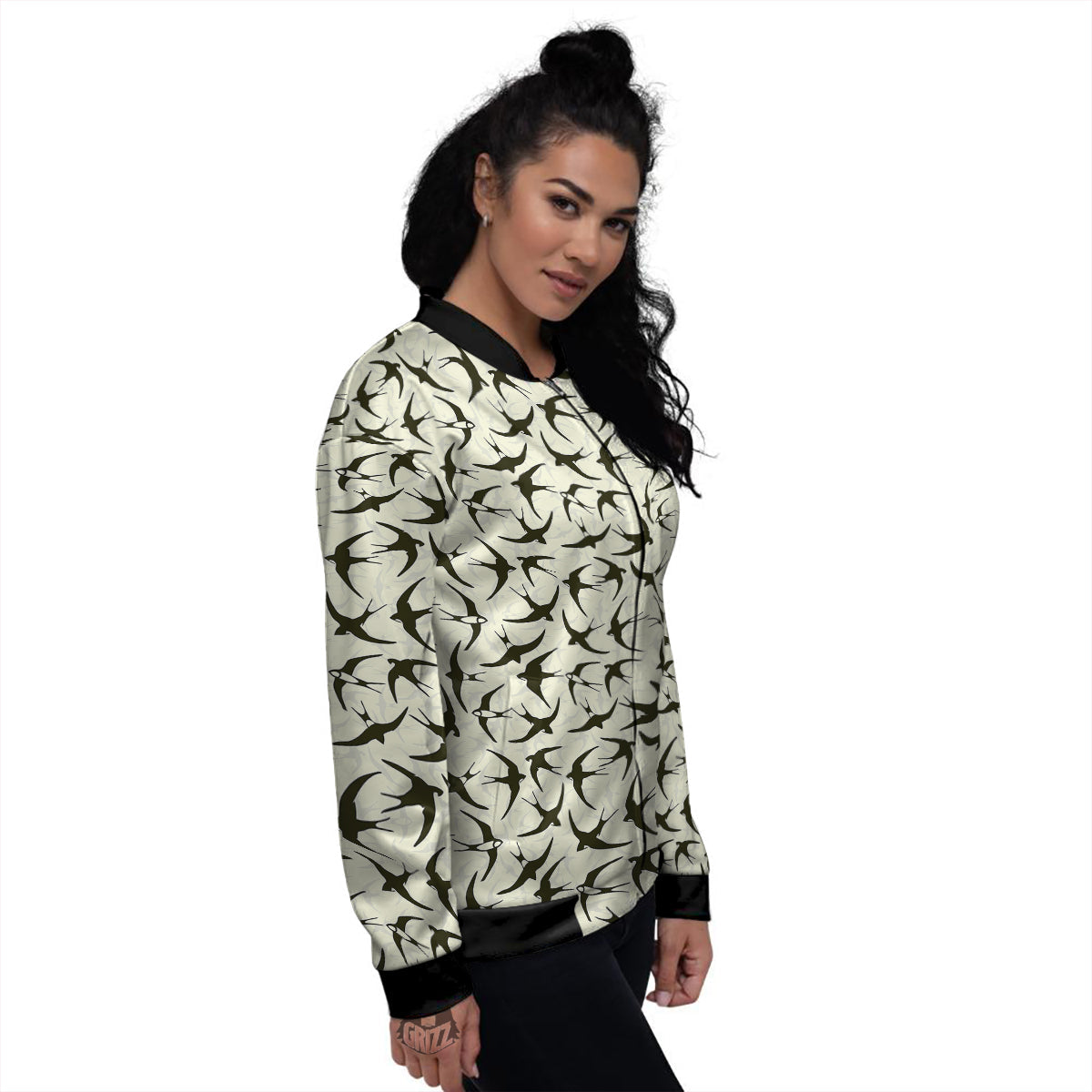 Black Swallow Vintage Print Pattern Women's Bomber Jacket-grizzshop