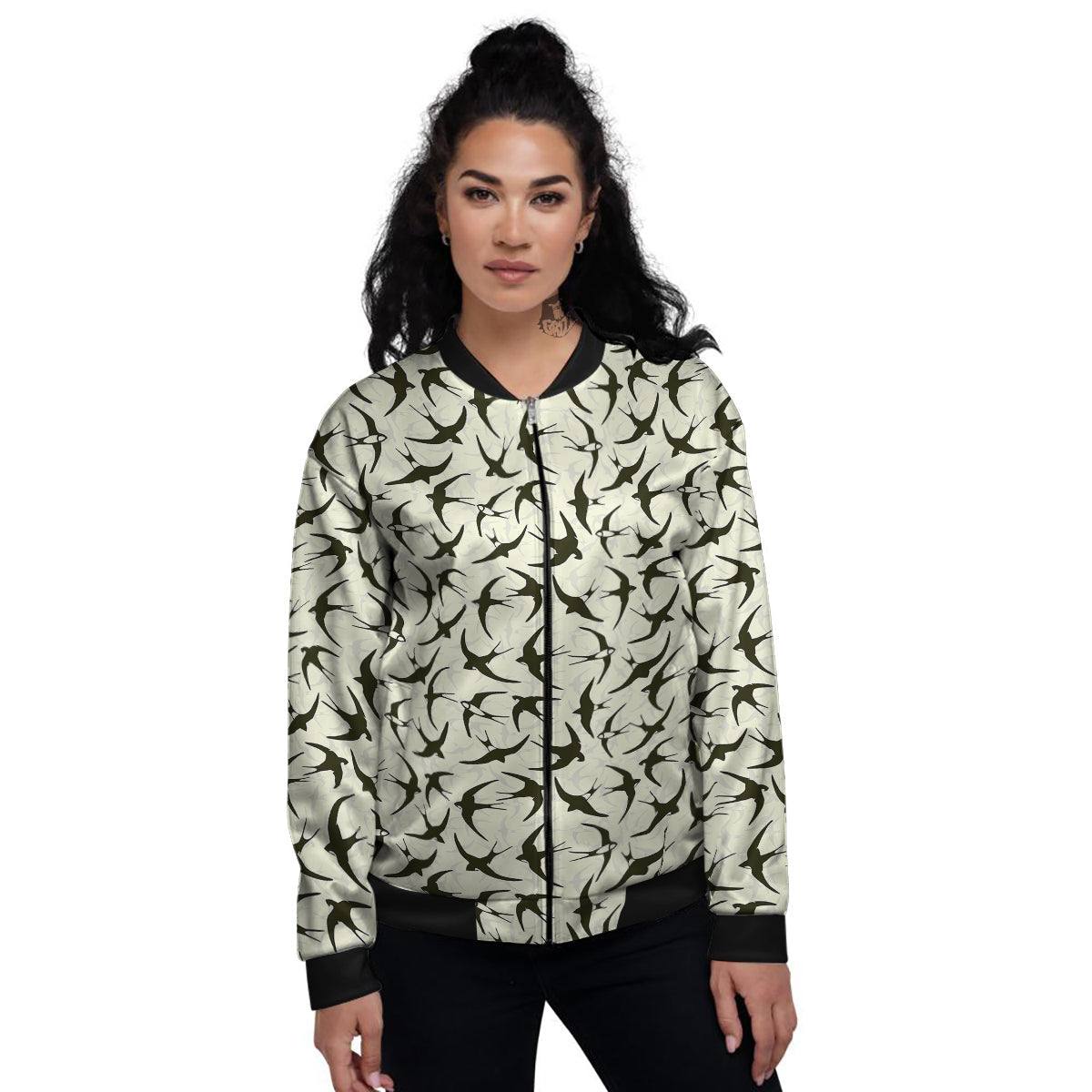 Black Swallow Vintage Print Pattern Women's Bomber Jacket-grizzshop