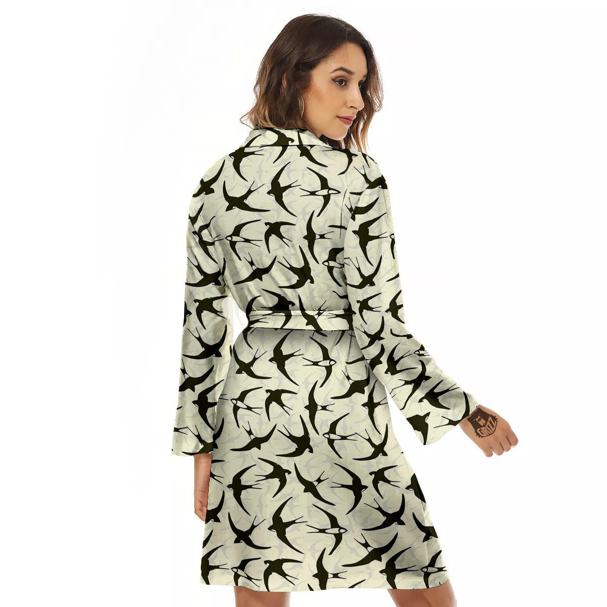 Black Swallow Vintage Print Pattern Women's Robe-grizzshop