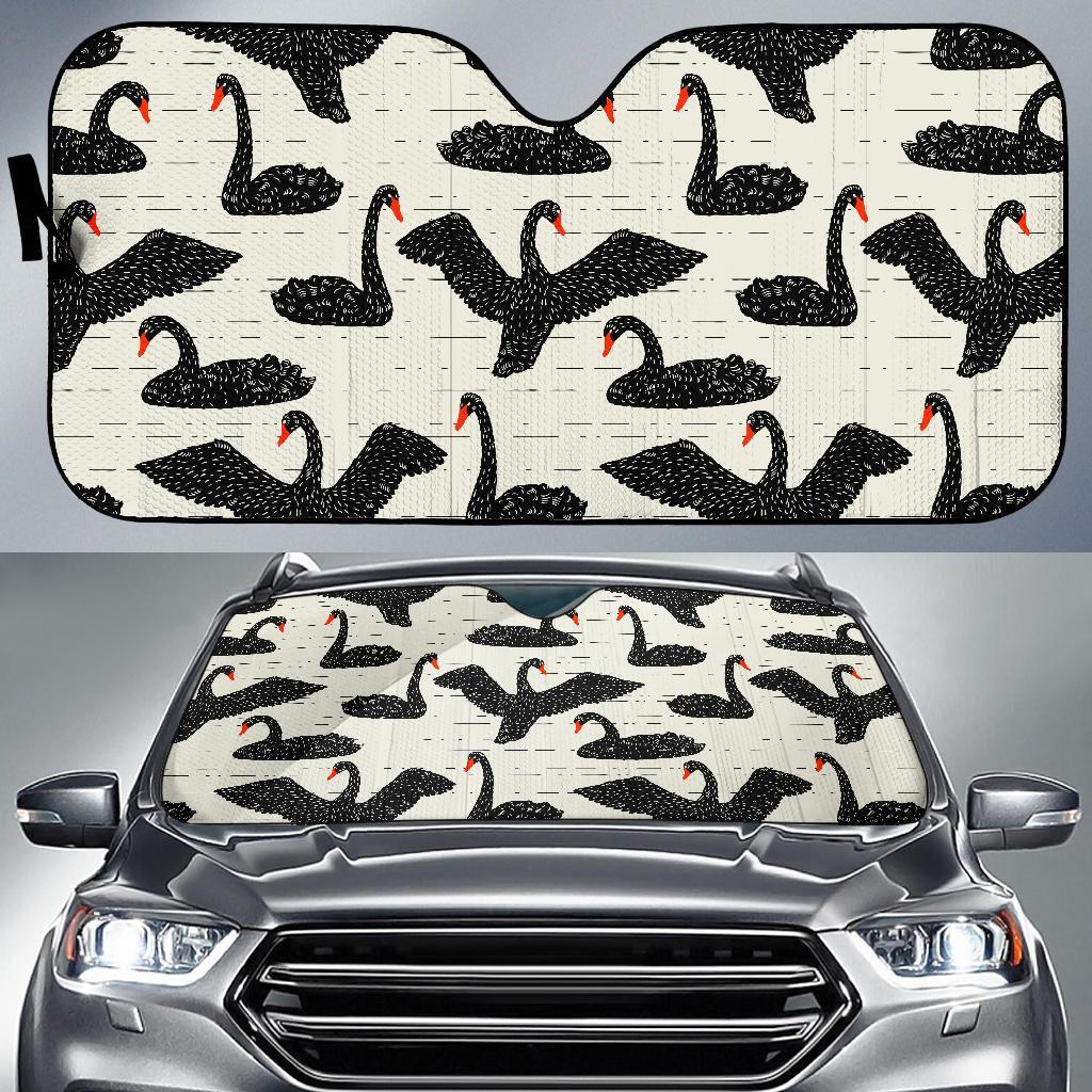 Black Swan Pattern Print Car Sun Shade-grizzshop