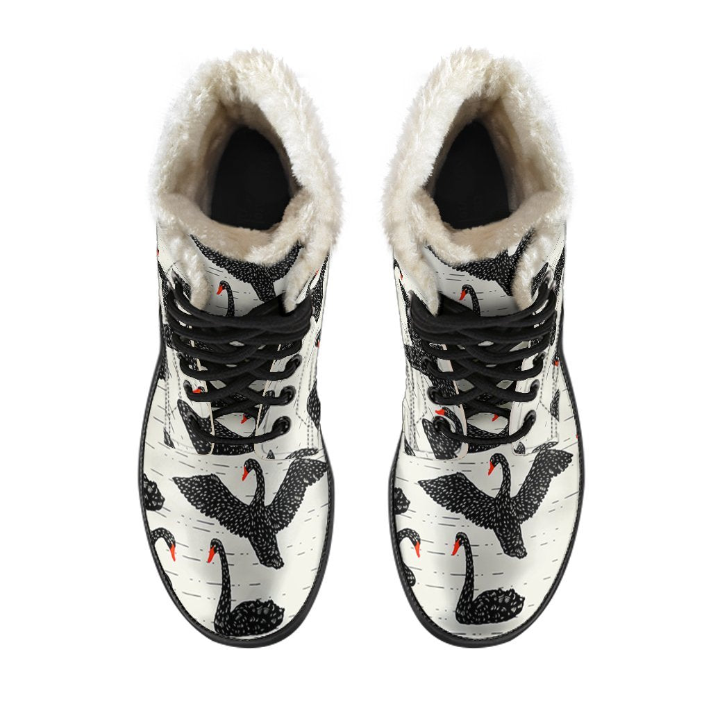 Black Swan Pattern Print Comfy Winter Boots-grizzshop