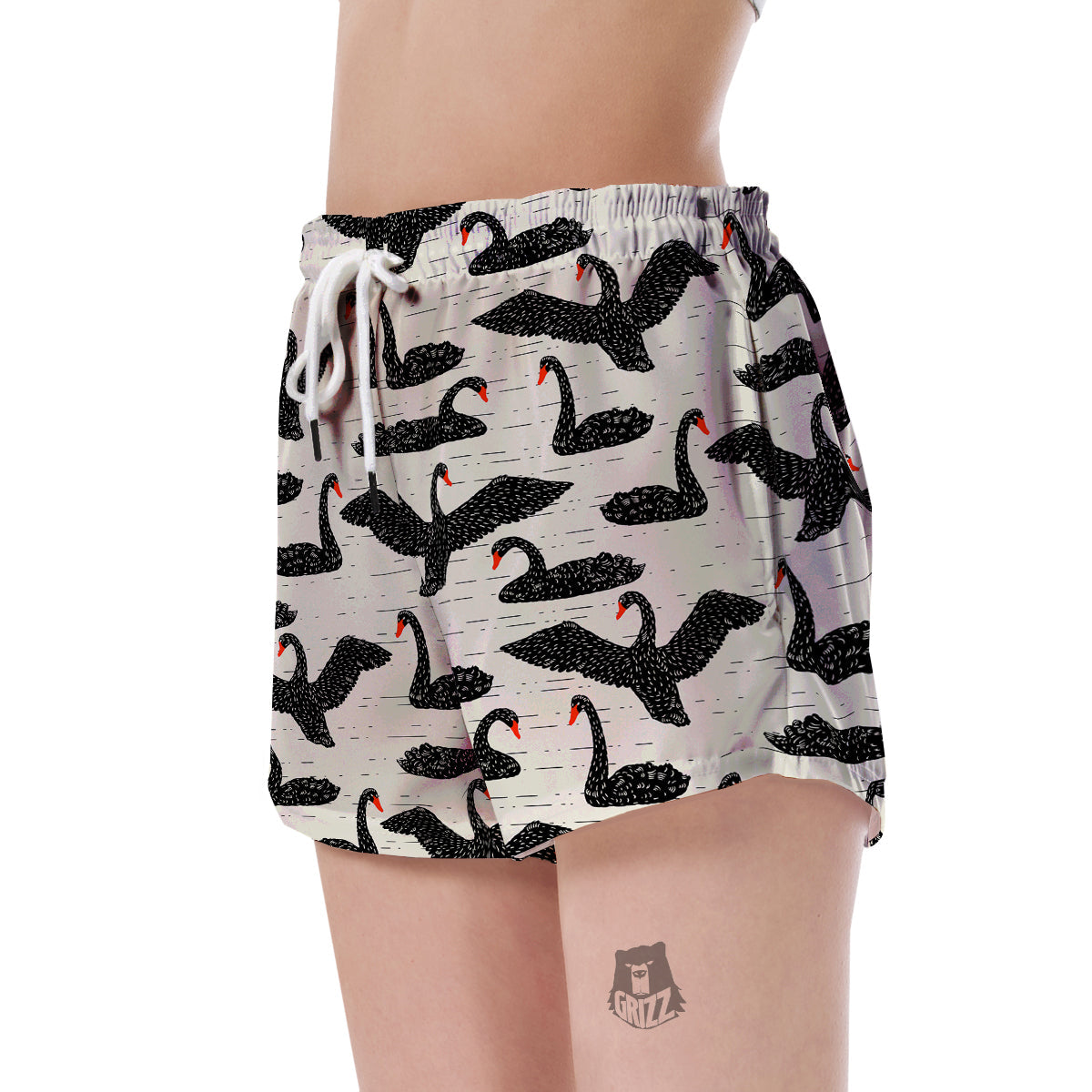 Black Swan Pattern Print Women's Shorts-grizzshop