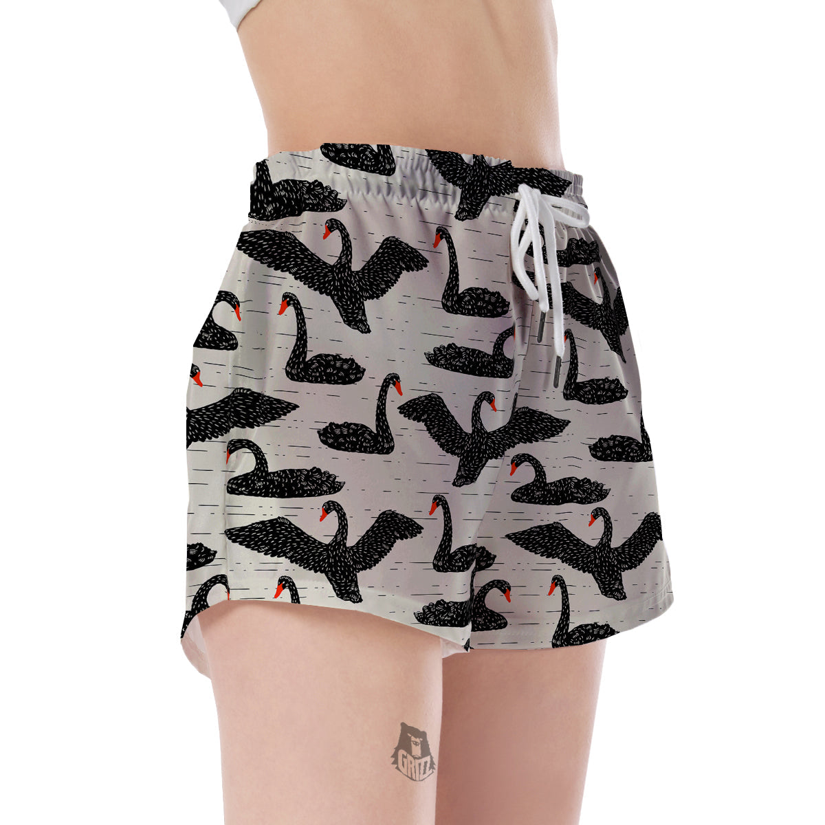 Black Swan Pattern Print Women's Shorts-grizzshop