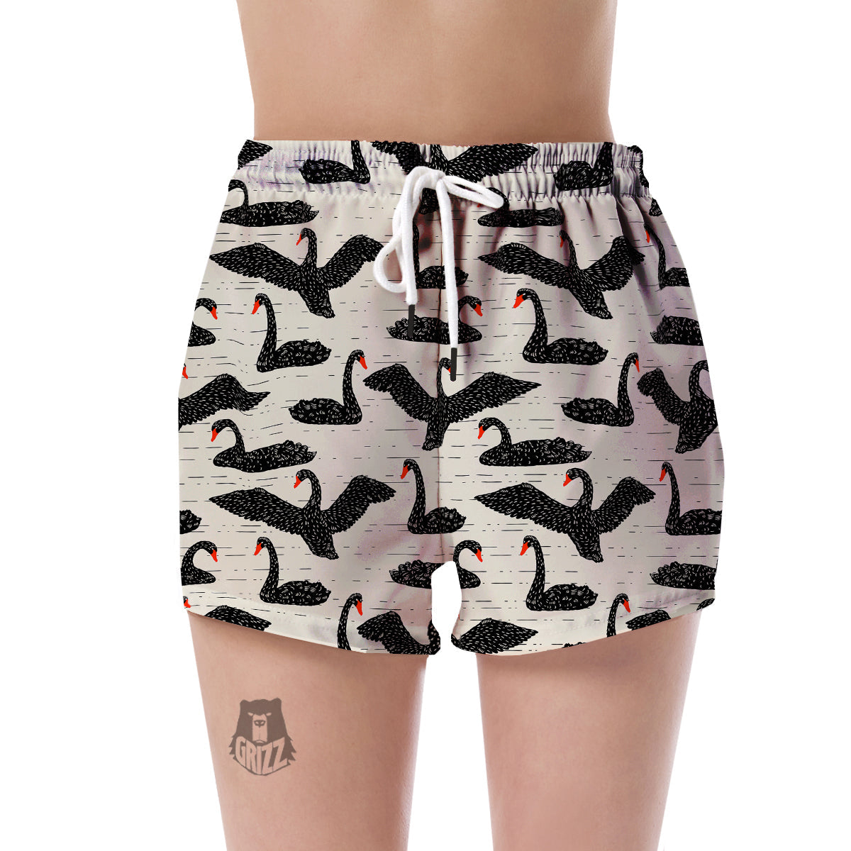 Black Swan Pattern Print Women's Shorts-grizzshop