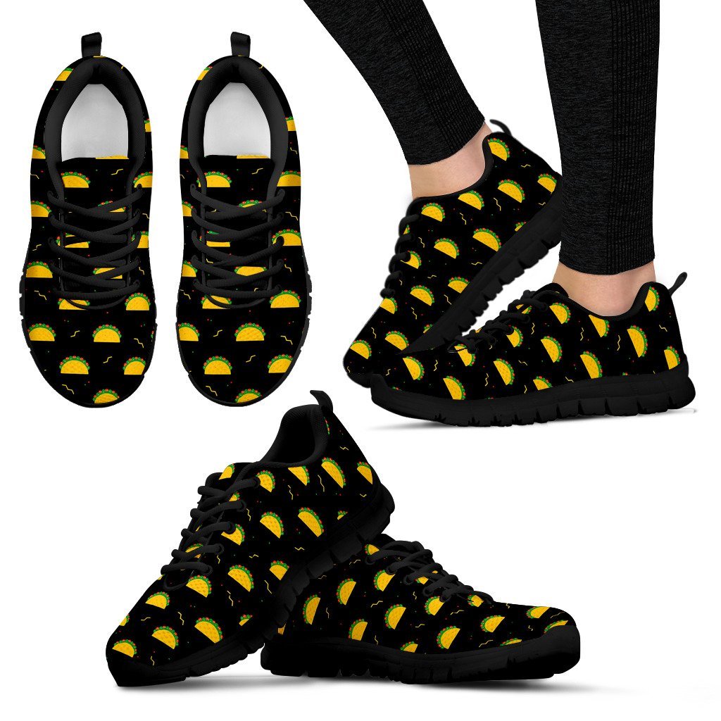 Black Taco Pattern Print Black Sneaker Shoes For Men Women-grizzshop
