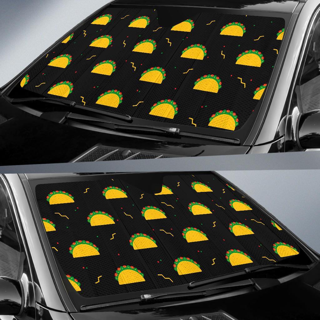 Black Taco Pattern Print Car Sun Shade-grizzshop