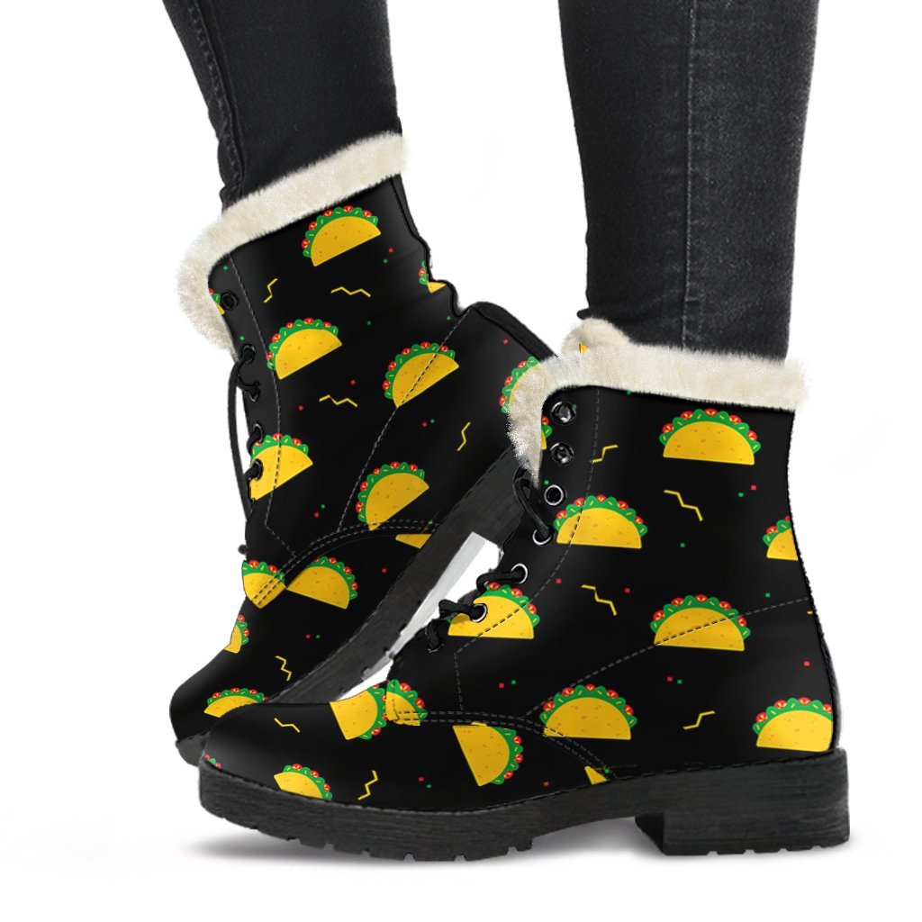 Black Taco Pattern Print Comfy Winter Boots-grizzshop