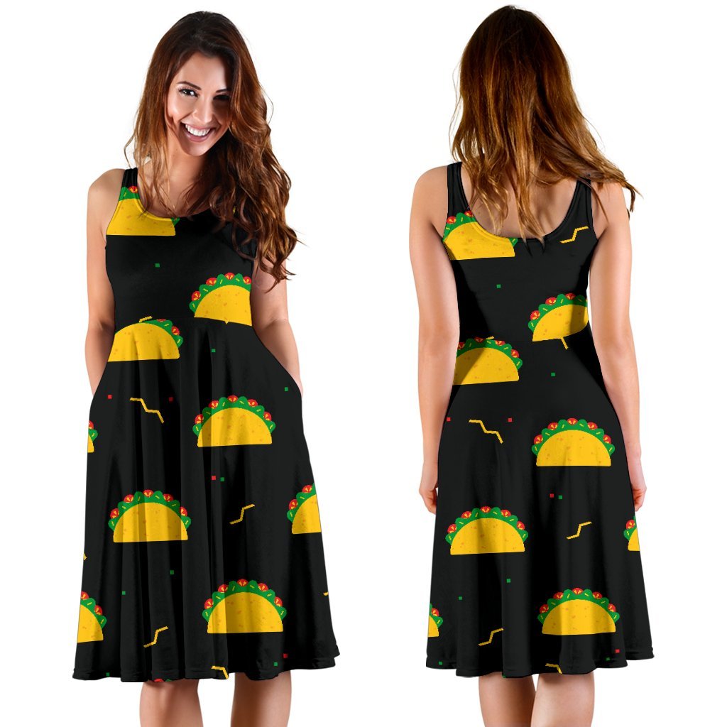 Black Taco Pattern Print Dress-grizzshop