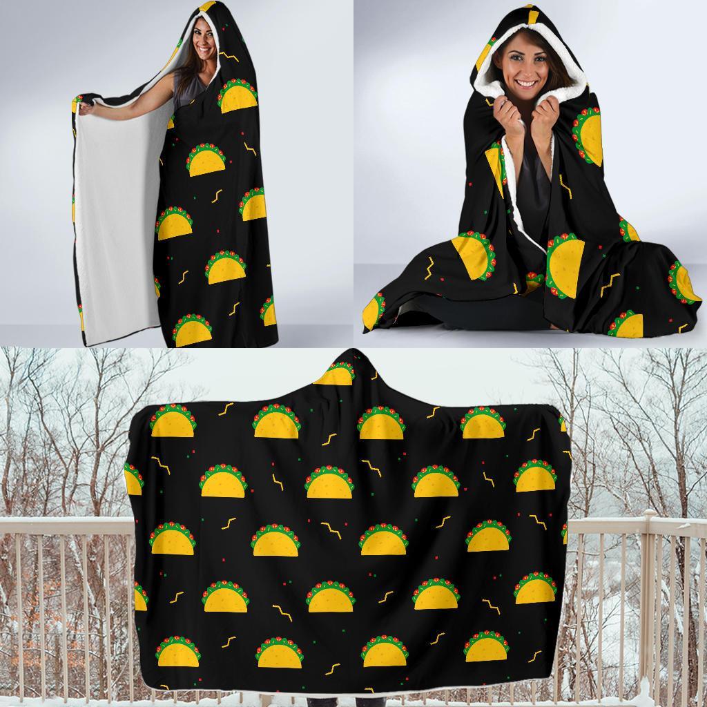 Black Taco Pattern Print Hooded Blanket-grizzshop
