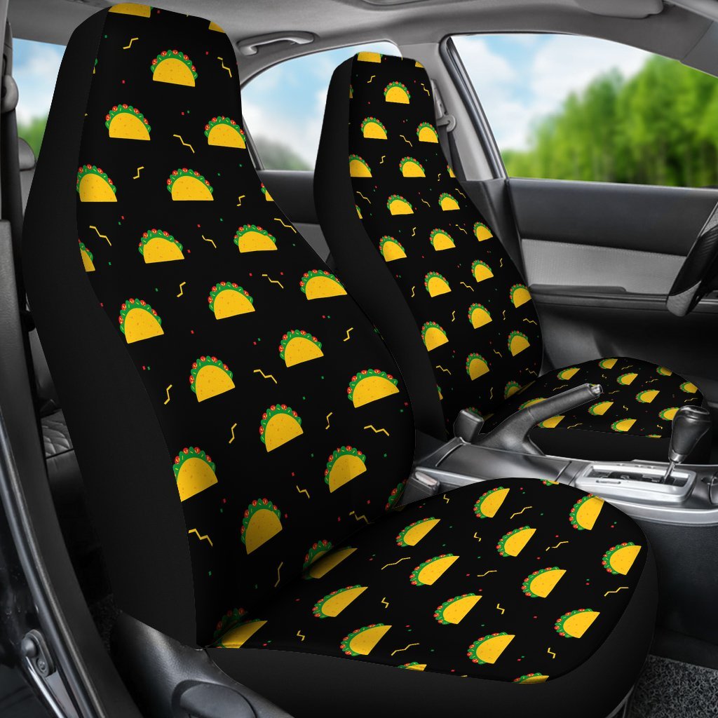 Black Taco Pattern Print Universal Fit Car Seat Cover-grizzshop