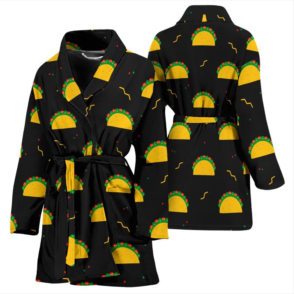 Black Taco Pattern Print Women Long Robe-grizzshop