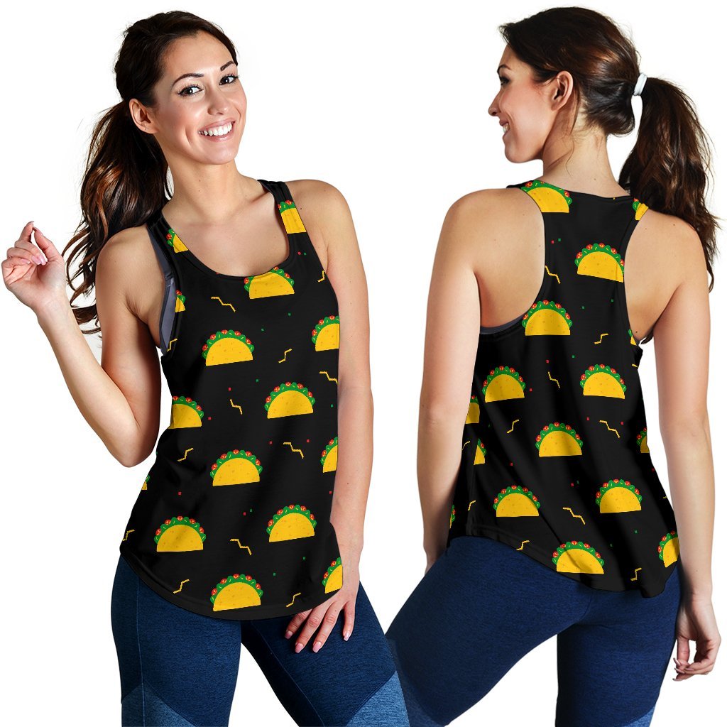 Black Taco Pattern Print Women's Racerback Tank Tops-grizzshop