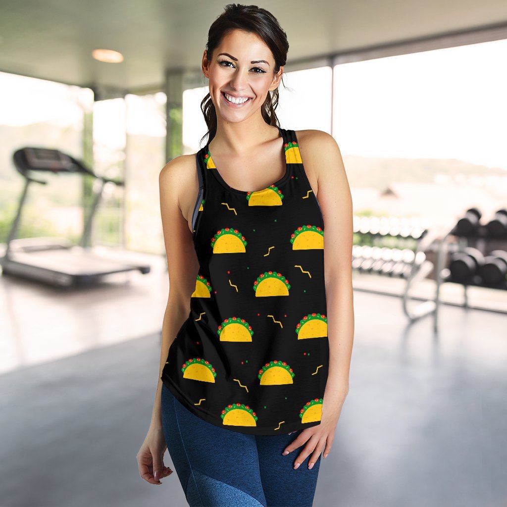 Black Taco Pattern Print Women's Racerback Tank Tops-grizzshop