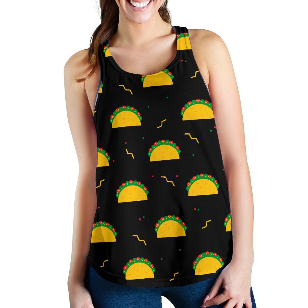 Black Taco Pattern Print Women's Racerback Tank Tops-grizzshop