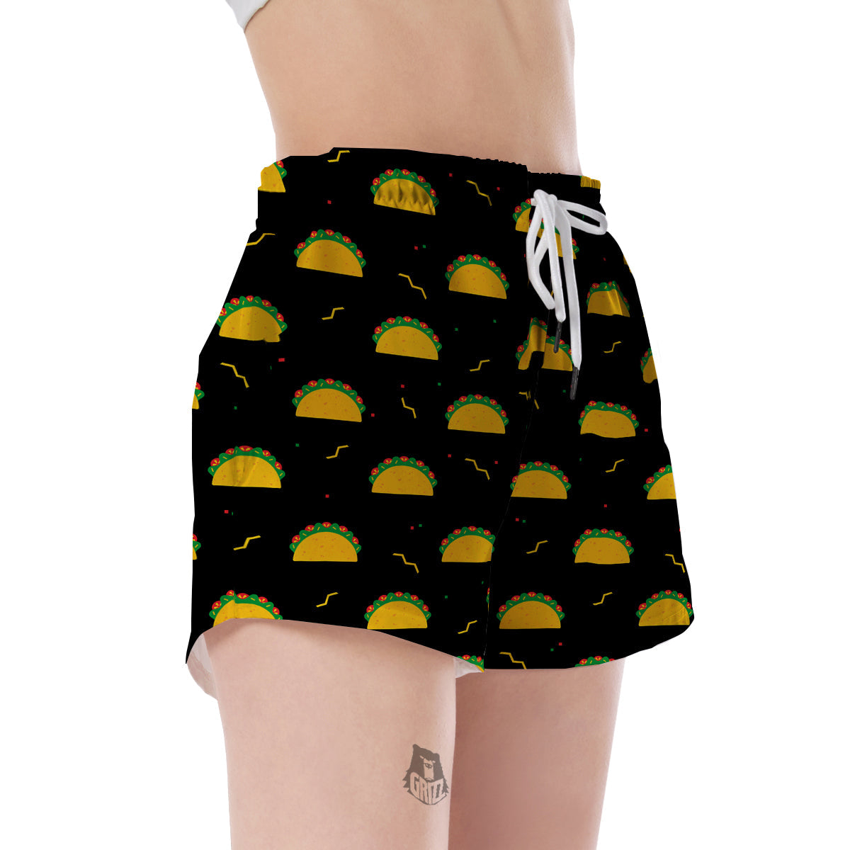 Black Taco Pattern Print Women's Shorts-grizzshop