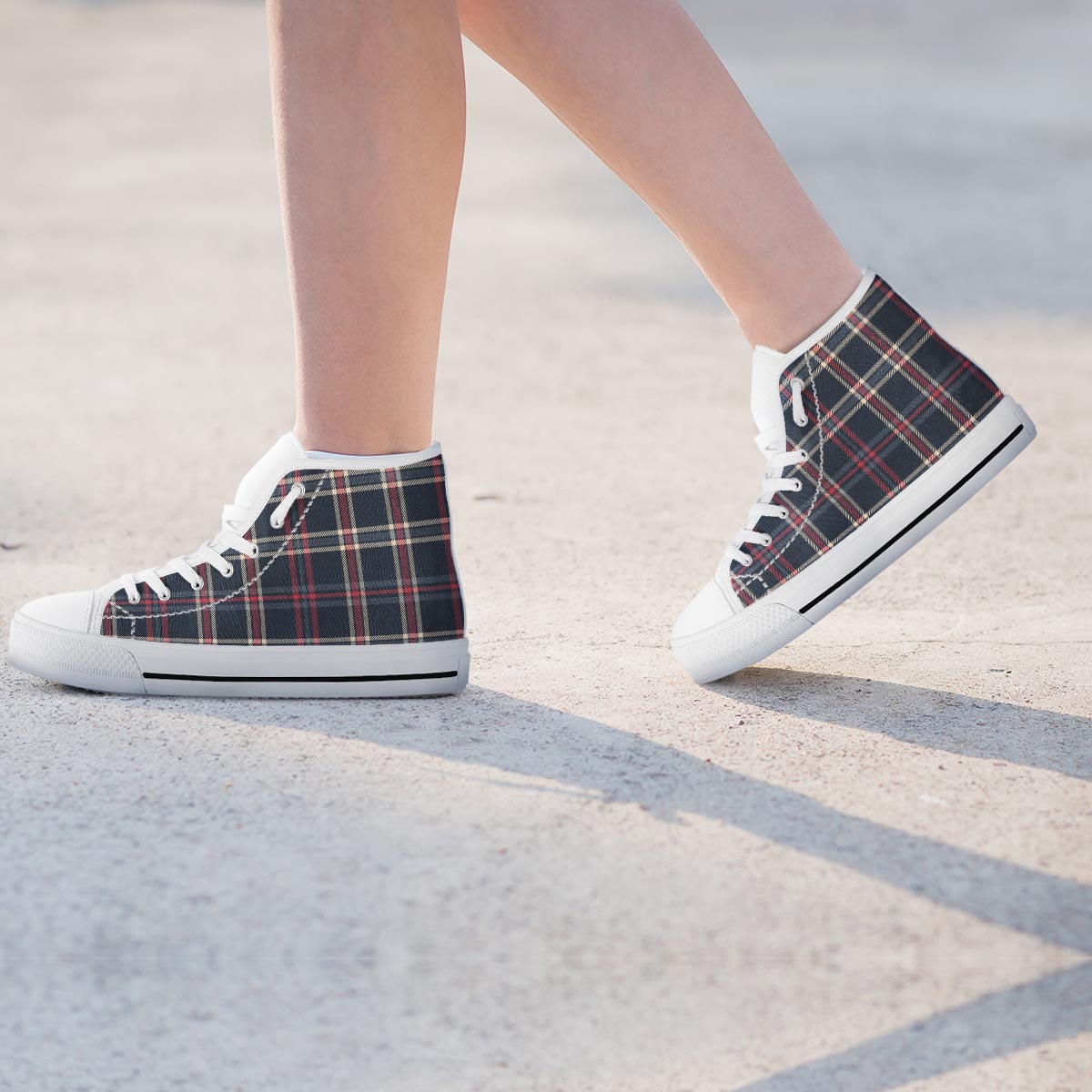 Black Tartan Plaid Women's High Top Shoes-grizzshop