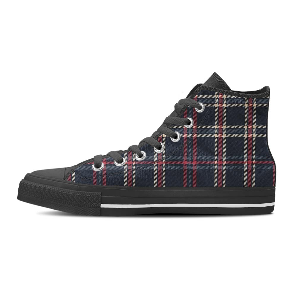Black Tartan Plaid Women's High Top Shoes-grizzshop