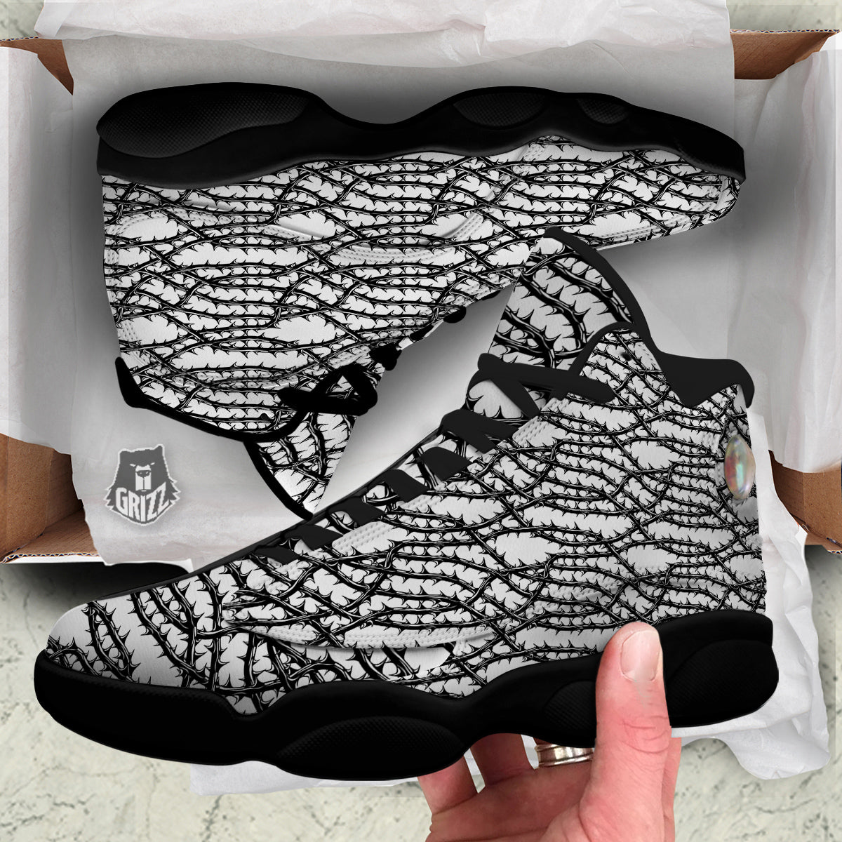 Black Thorn Horror Style Print Pattern Black Basketball Shoes-grizzshop