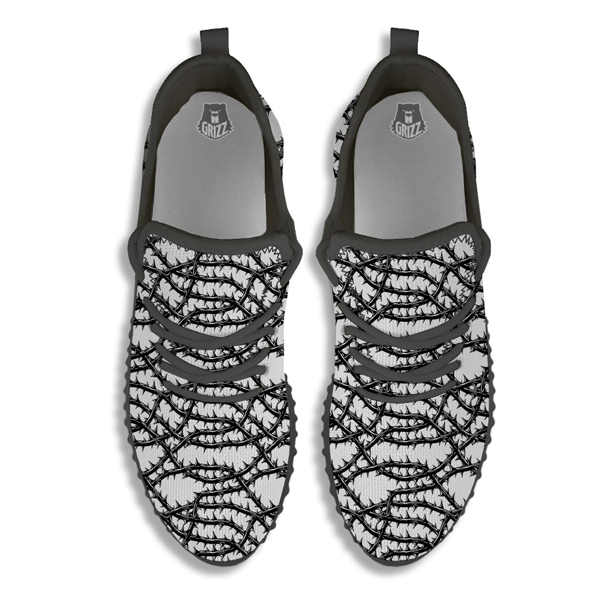 Black Thorn Horror Style Print Pattern Black Walking Shoes-grizzshop