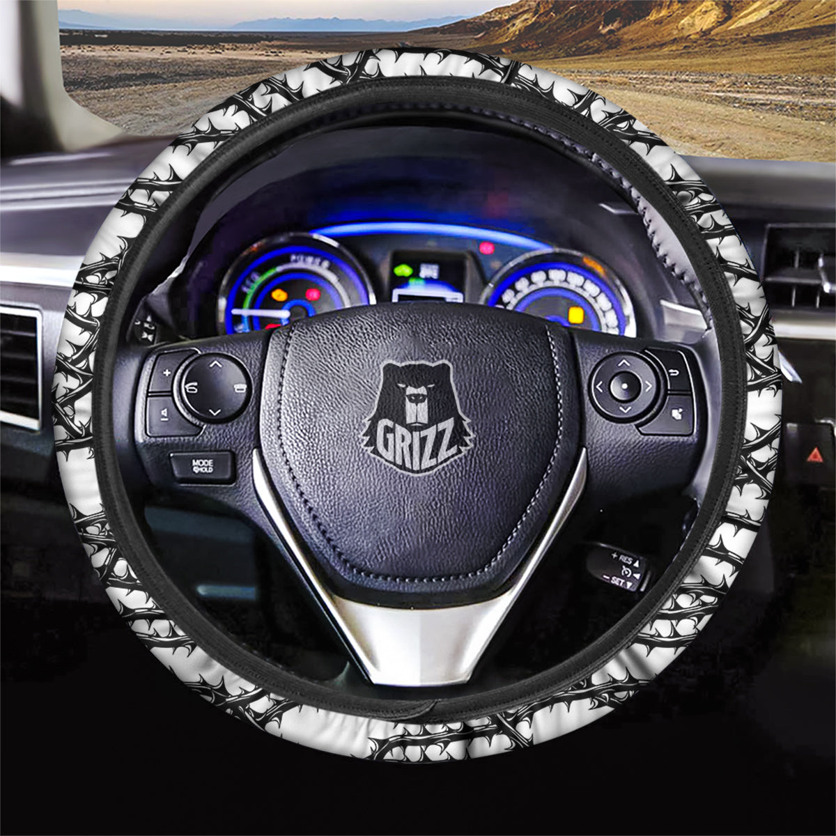 Black Thorn Horror Style Print Pattern Car Steering Wheel Cover-grizzshop