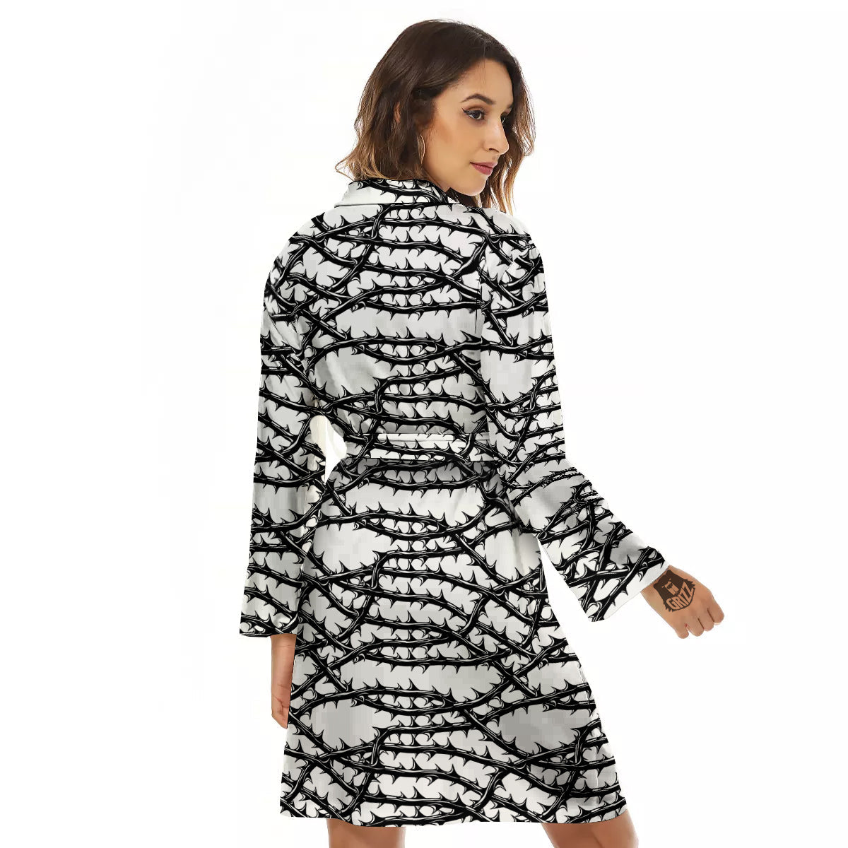 Black Thorn Horror Style Print Pattern Women's Robe-grizzshop