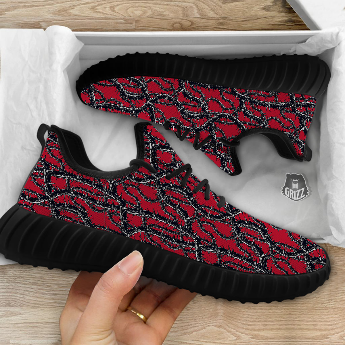 Black Thorns Horror Print Pattern Black Walking Shoes-grizzshop
