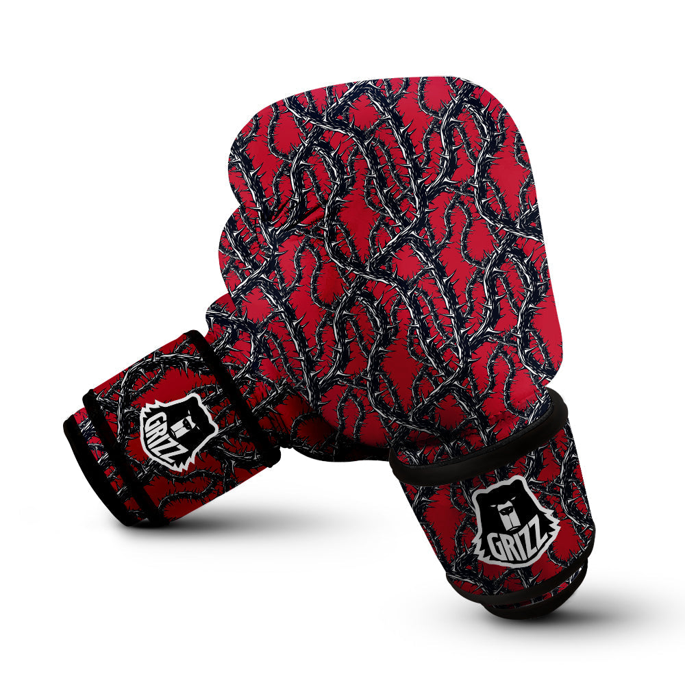 Black Thorns Horror Print Pattern Boxing Gloves-grizzshop