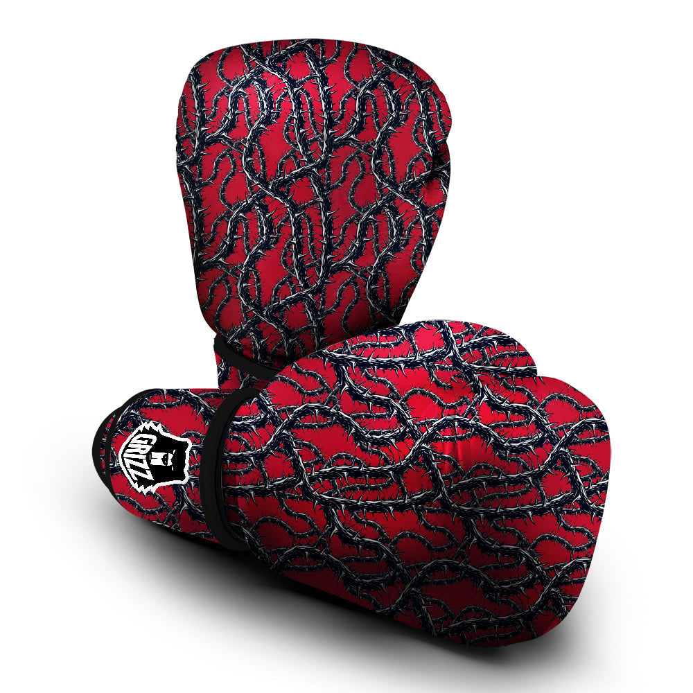 Black Thorns Horror Print Pattern Boxing Gloves-grizzshop
