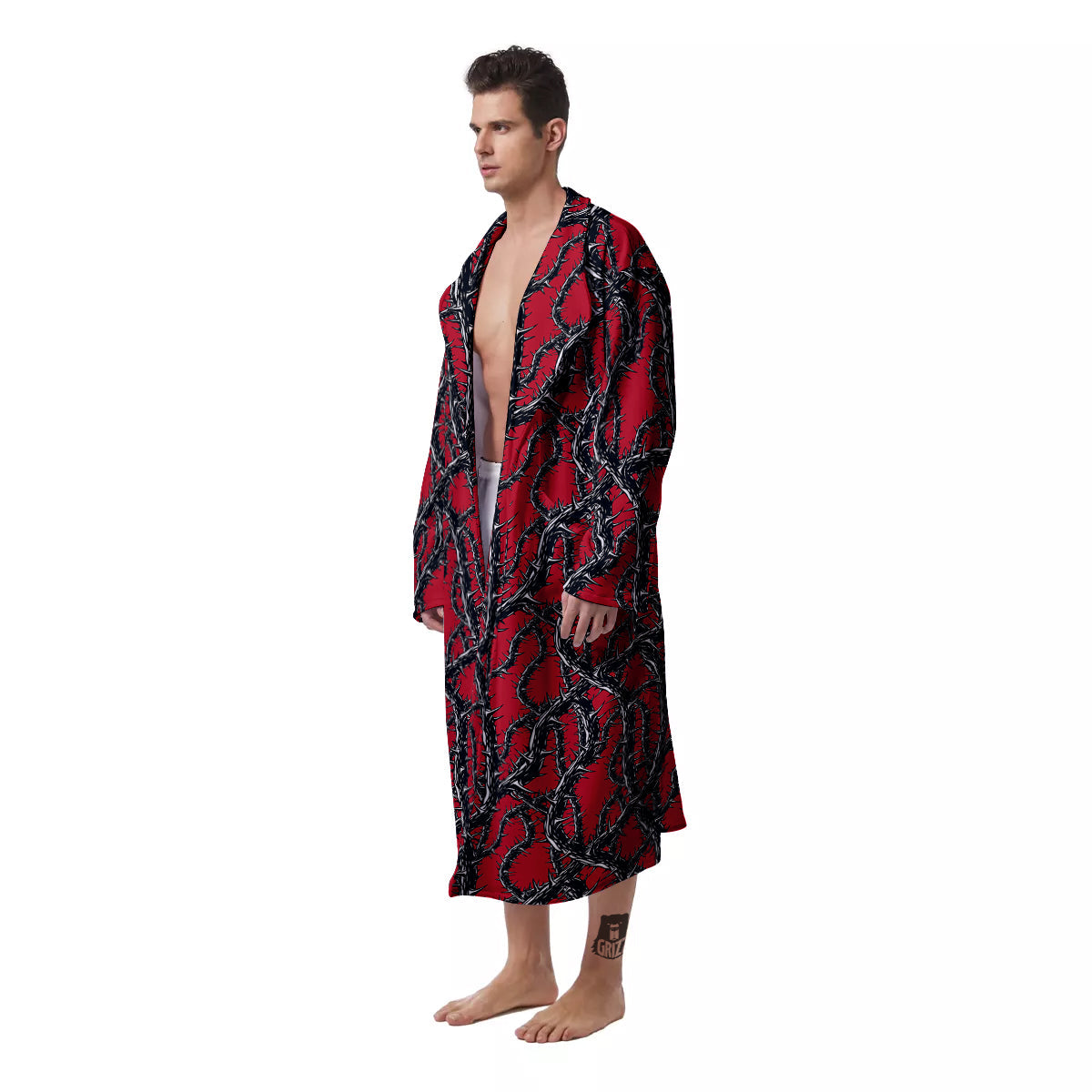 Black Thorns Horror Print Pattern Men's Robe-grizzshop