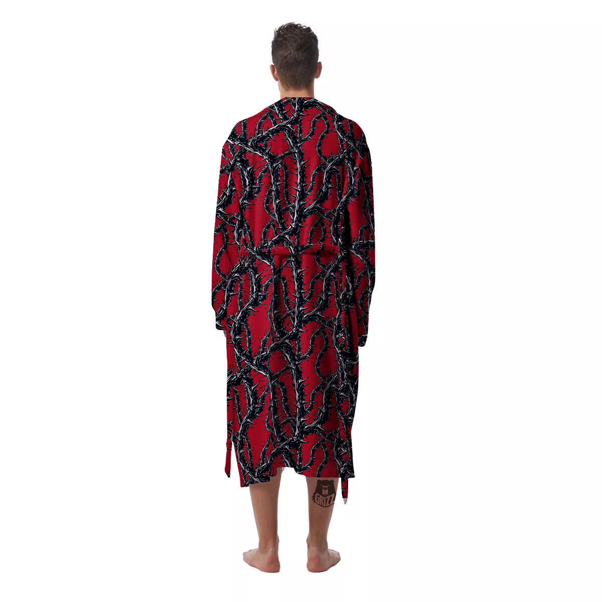 Black Thorns Horror Print Pattern Men's Robe-grizzshop