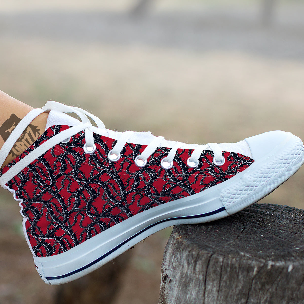 Black Thorns Horror Print Pattern White High Top Shoes-grizzshop