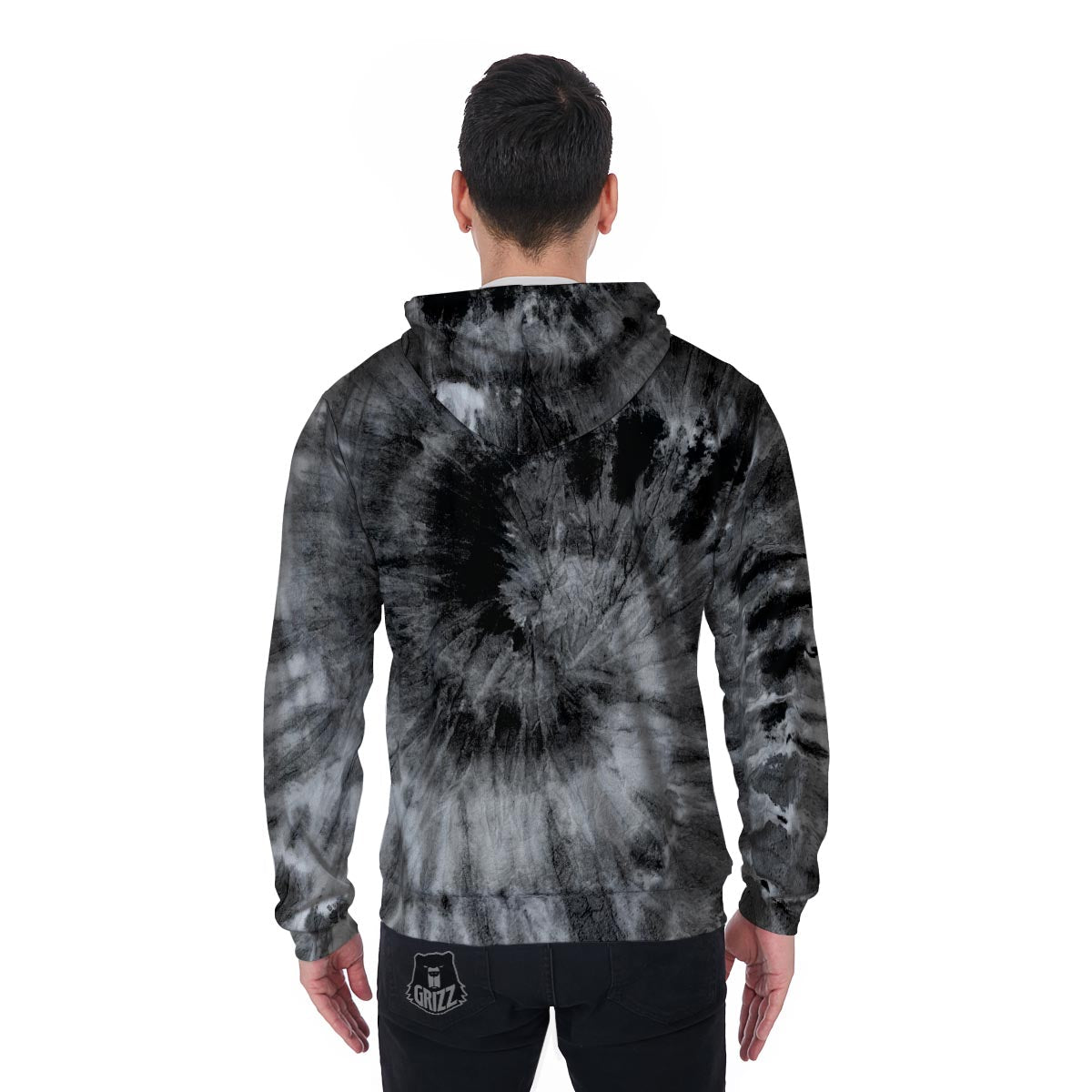 Black Tie Dye Men's Zip Up Hoodie-grizzshop