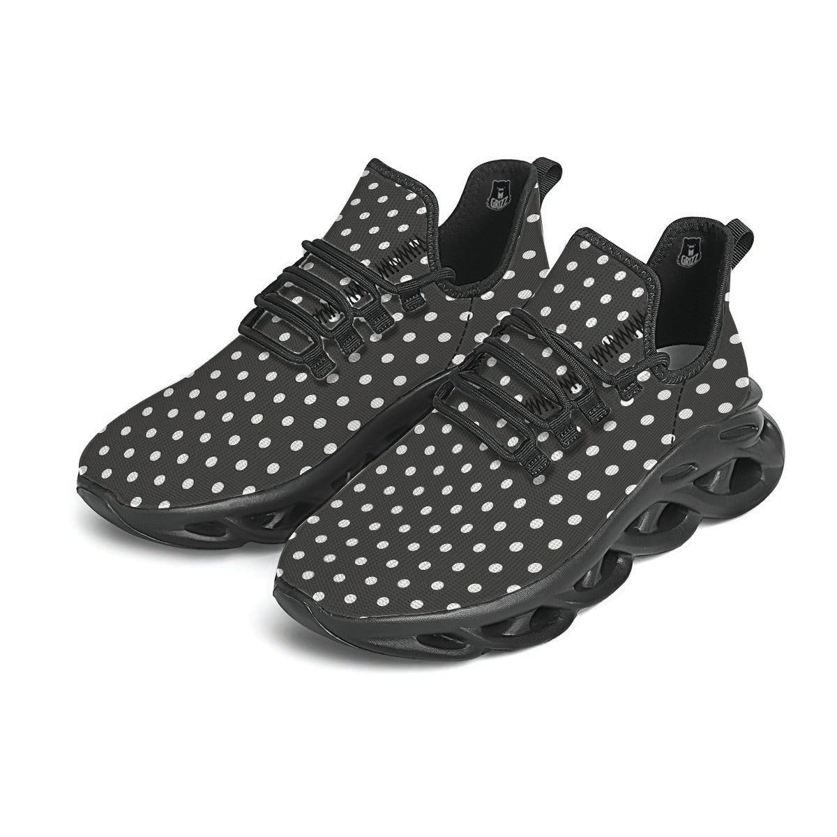 Black Tiny Polka Dot Black Running Shoes-grizzshop