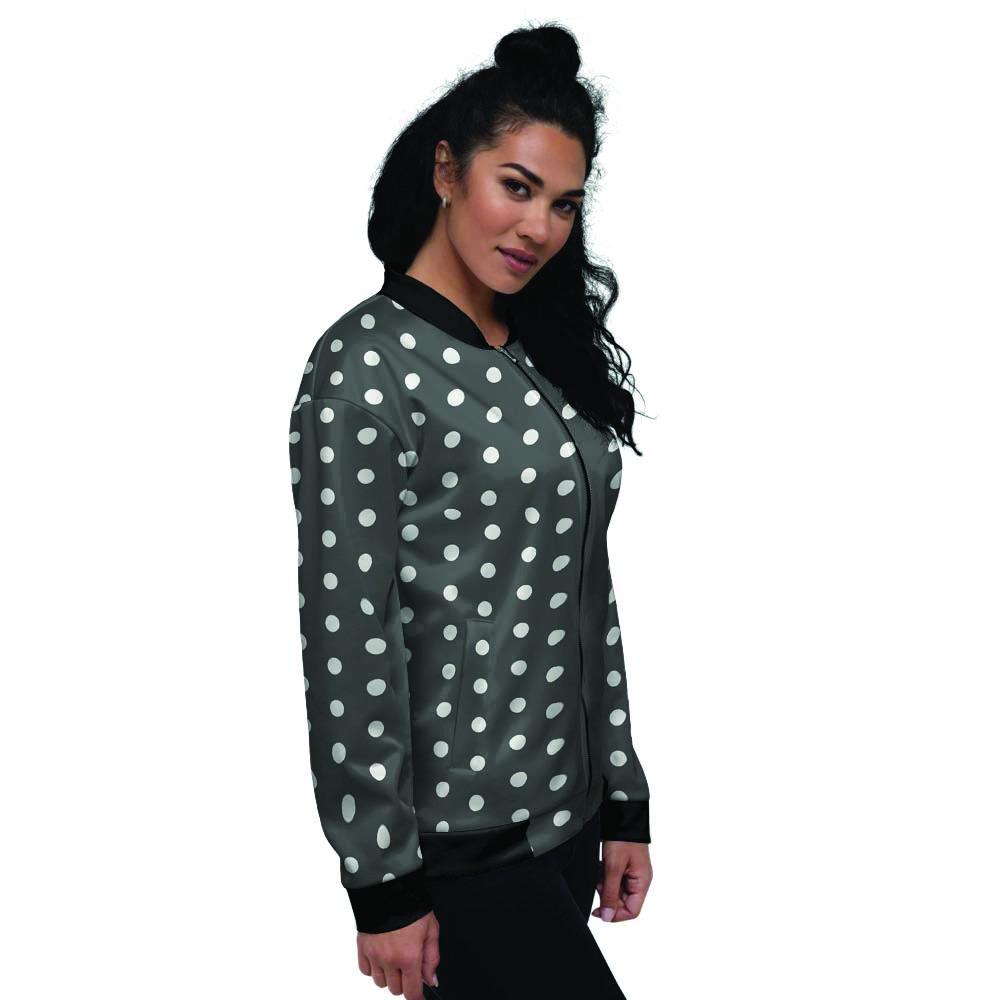 Black Tiny Polka Dot Women's Bomber Jacket-grizzshop