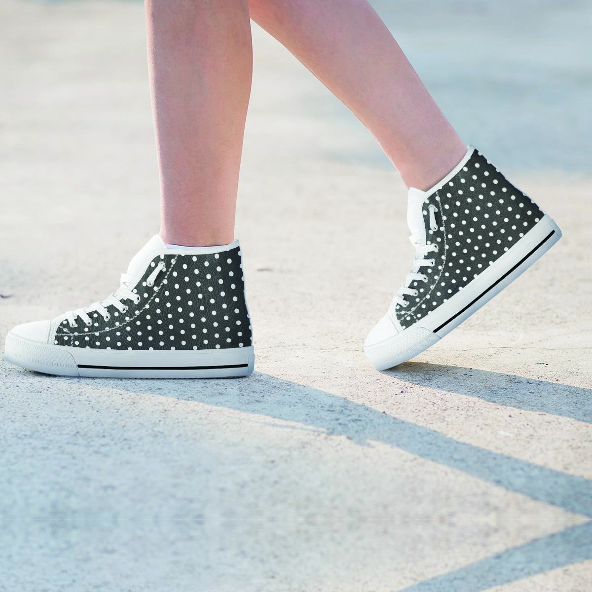 Black Tiny Polka Dot Women's High Top Shoes-grizzshop