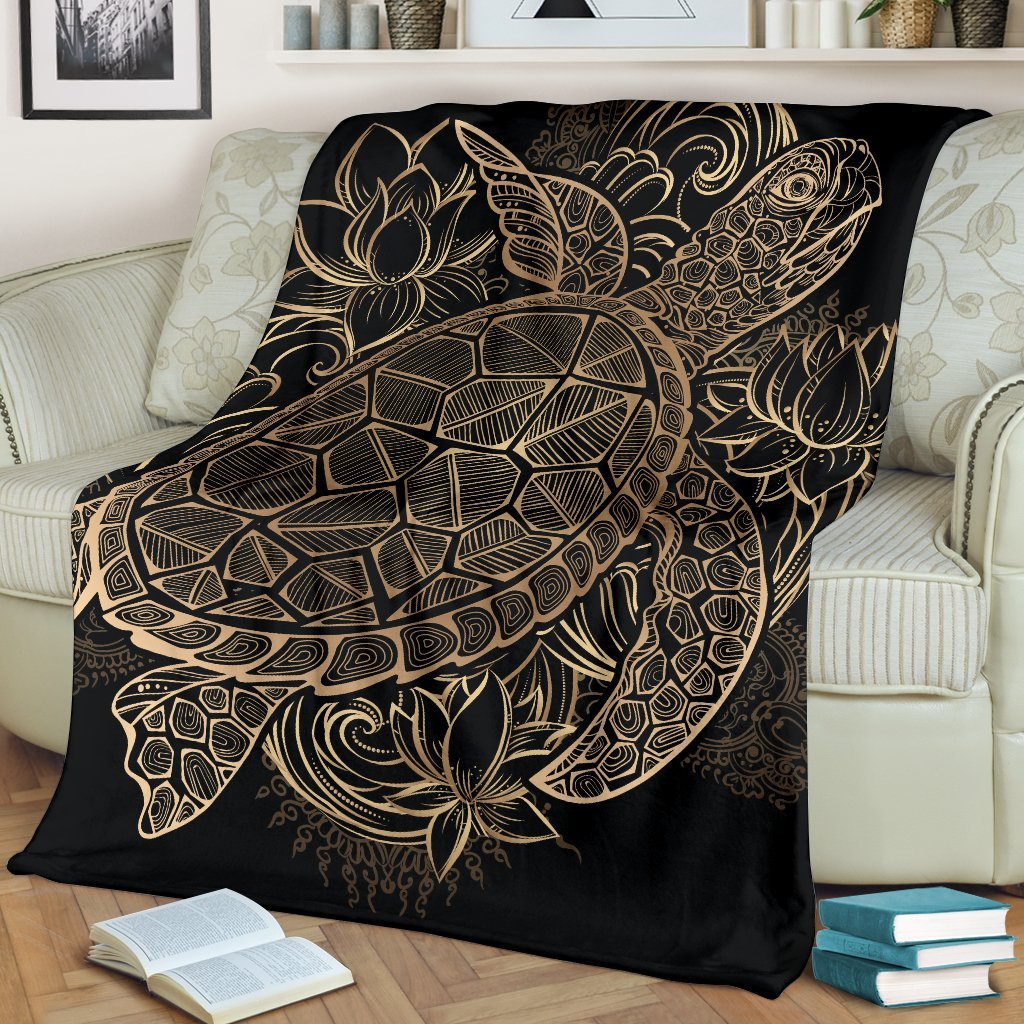 Black Turtle Hawaiian Pattern Print Blanket-grizzshop